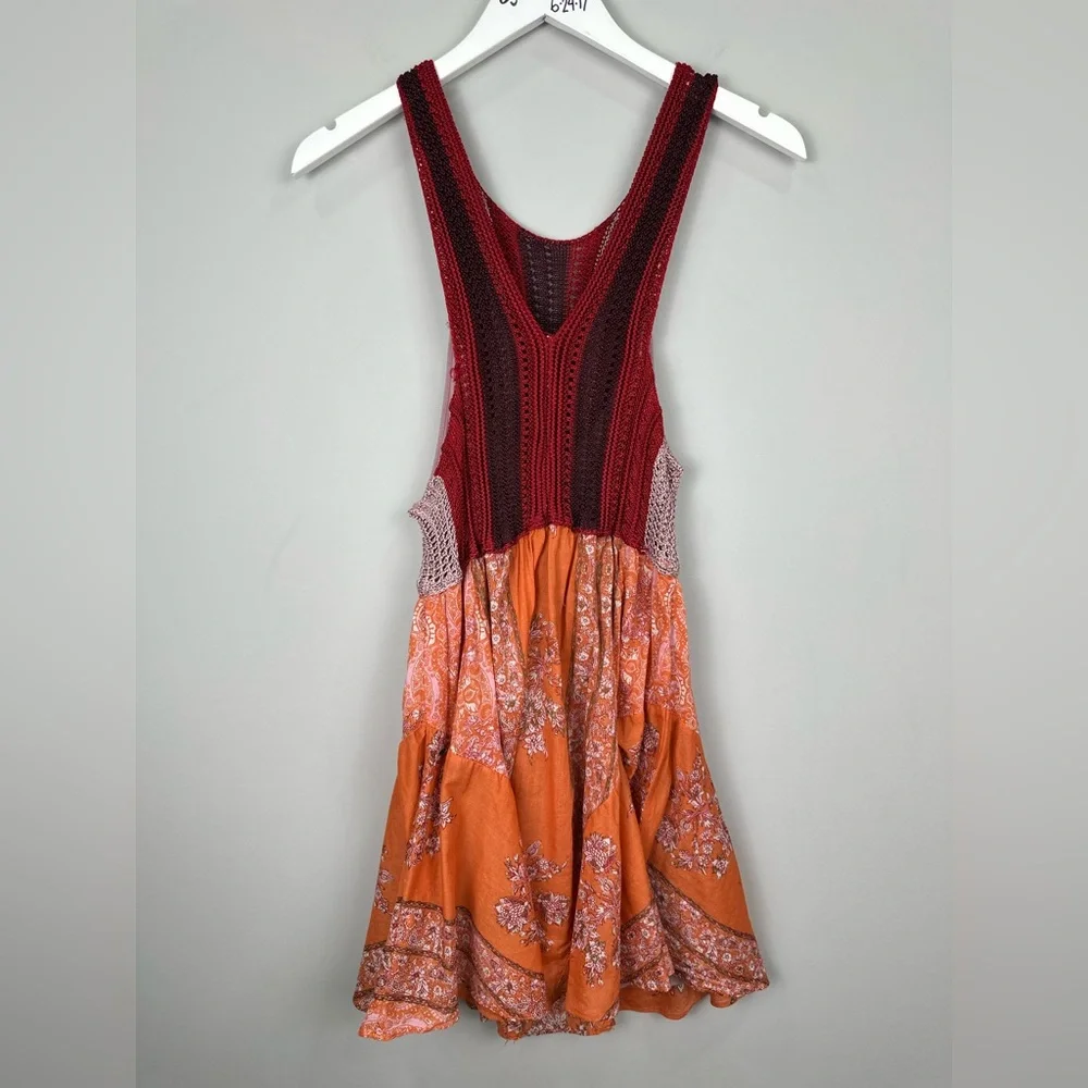 Free People Katie’s Mini Crochet Dress Red Orange Size Small